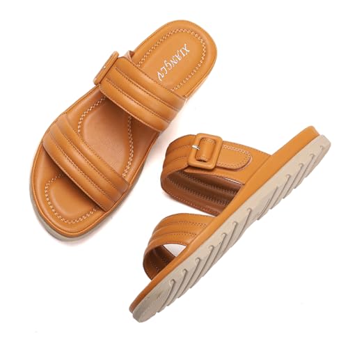 Galindopia Flach Cross Strap Slide Slide Casual Ohne Verschluss Arch Support Orthopetic Footbed Cushioned Gemütlich Strand Vacation Walking Schuhe Brown Size 38 von Galindopia