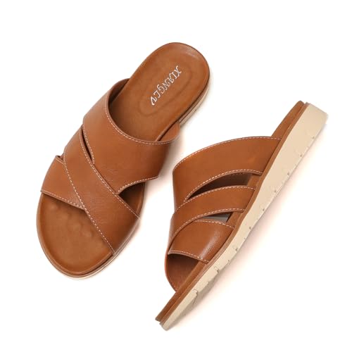Galindopia Flach Cross Strap Slide Slide Casual Ohne Verschluss Arch Support Orthopetic Footbed Cushioned Gemütlich Strand Vacation Walking Schuhe Brown Size 41 von Galindopia