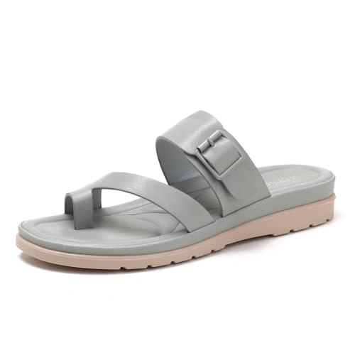 Galindopia Flach Slide Slide Casual Schnalle Ohne Verschluss Arch Support Orthopetic Footbed Cushioned Gemütlich Strand Vacation Walking Schuhe Blue Size 38 von Galindopia