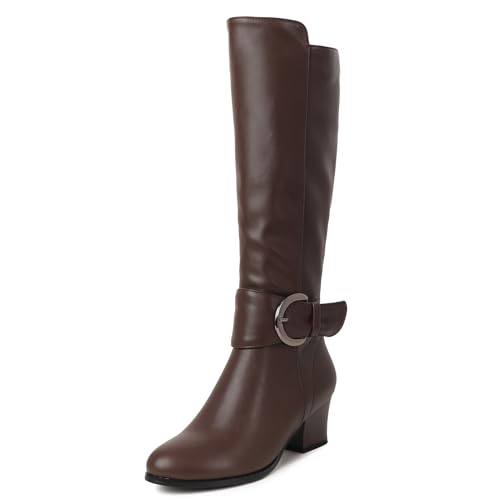 Galindopia Leisure Thigh Hohe Stiefel Block Heel Slouch Pleated Zipper Overknee Collar Fold Over Fall Riding Stiefel Gemütlich Jahrgang Brown Size 43 von Galindopia