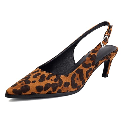 Galindopia Mode Slingback Pumps Animal Prints Comma Heel Kitten Heel Dress Schuhe Pointed Toe Ohne Verschluss Coctail Party Heels Bow Schuhe Leopard Yellow Size 35 von Galindopia