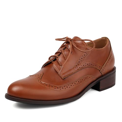 Galindopia Unisex Oxford Schuhe Damen Two Tone Perforated Wingtip Brogue Retro Low Heel Schnüren Saddle Schuhe Spectator Crown Suits Brown Plus Size 43 von Galindopia