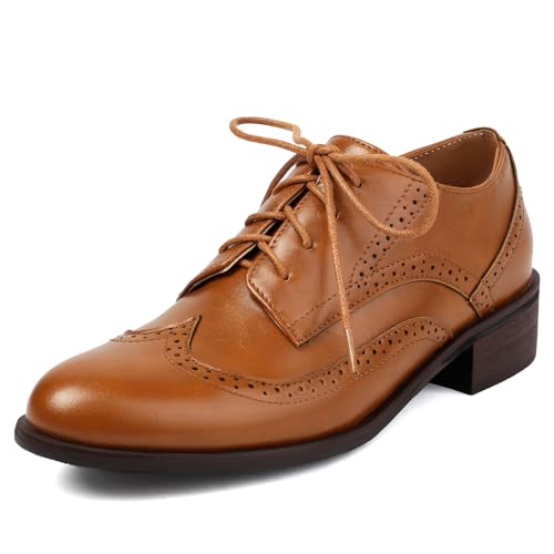 Galindopia Unisex Oxford Schuhe Damen Two Tone Perforated Wingtip Brogue Retro Low Heel Schnüren Saddle Schuhe Spectator Crown Suits Yellow Plus Size 41 von Galindopia