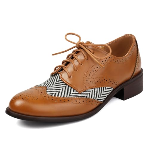 Galindopia Unisex Oxford Schuhe Damen Two Tone Perforated Wingtip Brogue Retro Low Heel Schnüren Saddle Schuhe Spectator Crown Suits Yellow Plus Size 47 von Galindopia