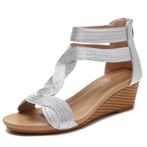 Galindopia Wedge Gladiator Sandalen Für Damen Rhinestone Beaded Bohemia Sommer Strand Schuhe Gemütlich Cushion Padded Dressy Cage Sandalen Silver Size 38 Galindopia Wedge Gladiator Sandalen Für Damen Rhinestone Beaded Bohemia Sommer Strand Schuhe Gemütlich Cushion Padded Dressy Cage Sandalen Silver Size 38 von Galindopia