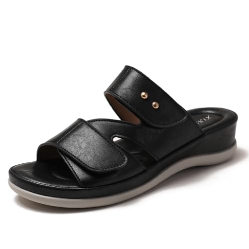 Galindopia Wedge Heel Cross Strap Slide Slide Casual Ohne Verschluss Arch Support Orthopetic Footbed Cushioned Gemütlich Strand Vacation Walking Schuhe Black Size 41 von Galindopia