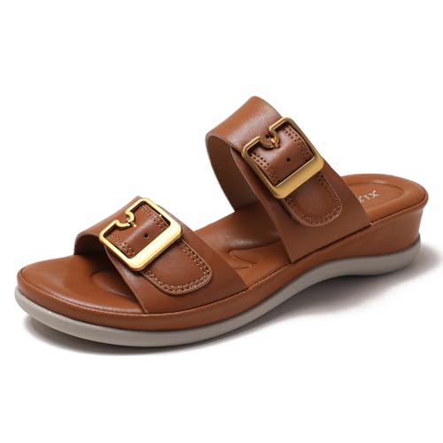 Galindopia Wedge Heel Cross Strap Slide Slide Casual Ohne Verschluss Arch Support Orthopetic Footbed Cushioned Gemütlich Strand Vacation Walking Schuhe Brown Size 37 von Galindopia