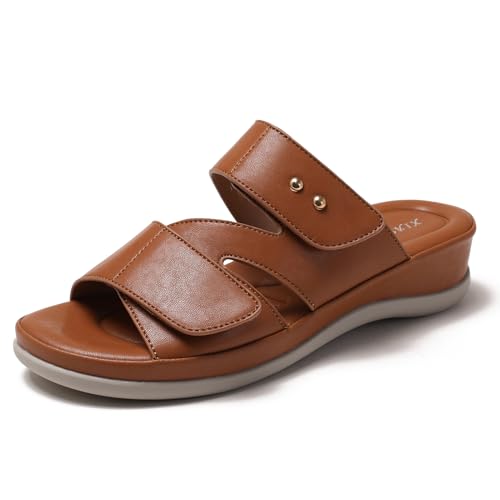 Galindopia Wedge Heel Cross Strap Slide Slide Casual Ohne Verschluss Arch Support Orthopetic Footbed Cushioned Gemütlich Strand Vacation Walking Schuhe Brown Size 41 von Galindopia