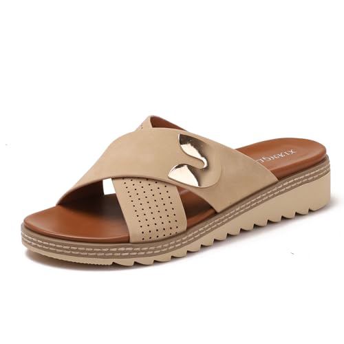 Galindopia Wedge Mid Heel Slide Slide Casual Ohne Verschluss Arch Support Orthopetic Footbed Cushioned Gemütlich Strand Vacation Walking Schuhe Apricot Size 37 von Galindopia