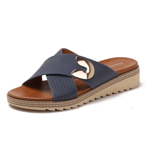 Galindopia Wedge Mid Heel Slide Slide Casual Ohne Verschluss Arch Support Orthopetic Footbed Cushioned Gemütlich Strand Vacation Walking Schuhe Blue Size 41 Galindopia Wedge Mid Heel Slide Slide Casual Ohne Verschluss Arch Support Orthopetic Footbed Cushioned Gemütlich Strand Vacation Walking Schuhe Blue Size 41 von Galindopia