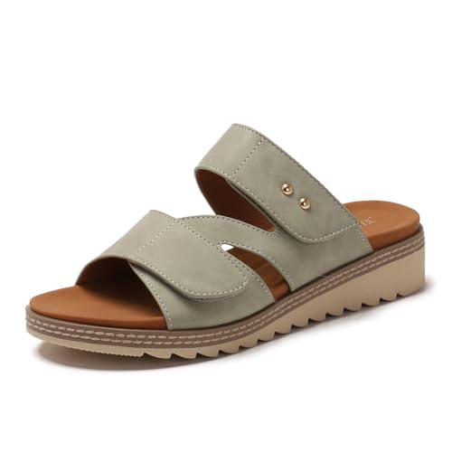 Galindopia Wedge Mid Heel Slide Slide Casual Ohne Verschluss Arch Support Orthopetic Footbed Cushioned Gemütlich Strand Vacation Walking Schuhe Green Size 39 von Galindopia