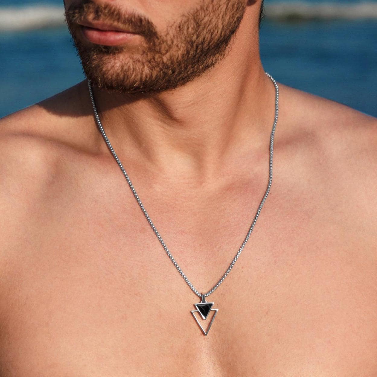 Schwarzer Onyx Halskette, Silber Halskette Für Herren, Herren Stein Anhänger, Herrenschmuck, Herrenmode Halskette, Vatertag von Galismens