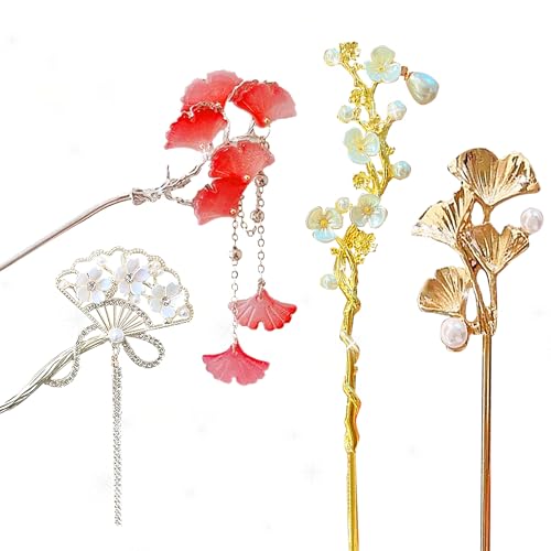 Retro-Blumen-Haarnadeln, japanische Blumen-Haarnadeln, chinesische Haarnadeln, Retro-Haarnadeln, japanische Haar-Essstäbchen, Blumen-Haar-Accessoires für Damen, langes Haar, 4 Stück Retro-Blumen-Haarnadeln, japanische Blumen-Haarnadeln, chinesische Haarnadeln, Retro-Haarnadeln, japanische Haar-Essstäbchen, Blumen-Haar-Accessoires für Damen, langes Haar, 4 Stück von GallaRato