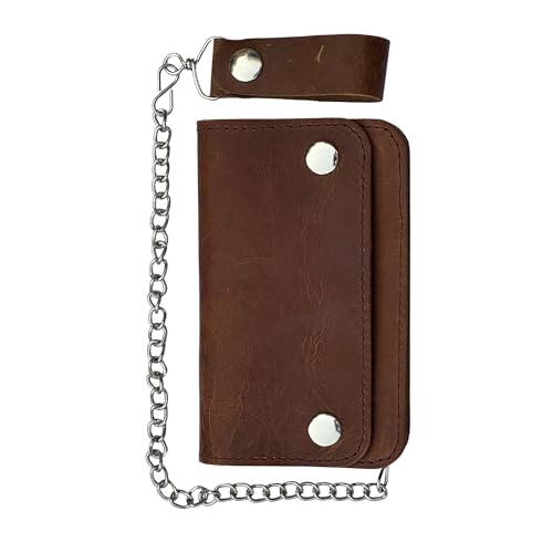 Gallanto Biker-Geldbörse für Herren mit Kette – Crazy Horse Rindsleder – Bifold/Trifold Herren-Geldbörse – 33 cm Kette – 15,2 cm & 17,8 cm Größe – Leder-Kartenhalter, braun, 17,78 cm (7 Zoll von Gallanto