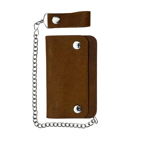 Gallanto Biker-Geldbörse für Herren mit Kette – Crazy Horse Rindsleder – Bifold/Trifold Herren-Geldbörse – 33 cm Kette – 15,2 cm & 17,8 cm Größe – Leder-Kartenhalter, hautfarben, 15,2 cm, Einfarbig von Gallanto