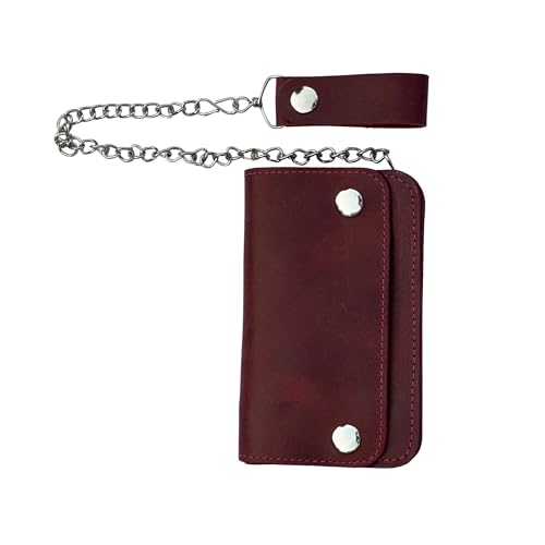 Gallanto Biker-Geldbörse für Herren mit Kette – Crazy Horse Rindsleder – Bifold/Trifold Herren-Geldbörse – 33 cm Kette – 15,2 cm & 17,8 cm Größe – Leder-Kartenhalter, kastanienbraun, 15,2 cm von Gallanto