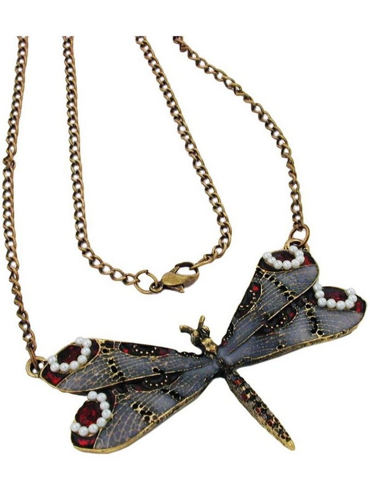 Gallay Kette mit Anhänger Kette Libelle, taupe-rot, altmessing, 80cm (1-tlg) von Gallay