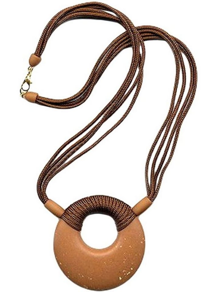 Gallay Kette mit Anhänger Kunststoff Scheibe Amulett karamel matt 4x Kordel braun 60cm (1-tlg) von Gallay