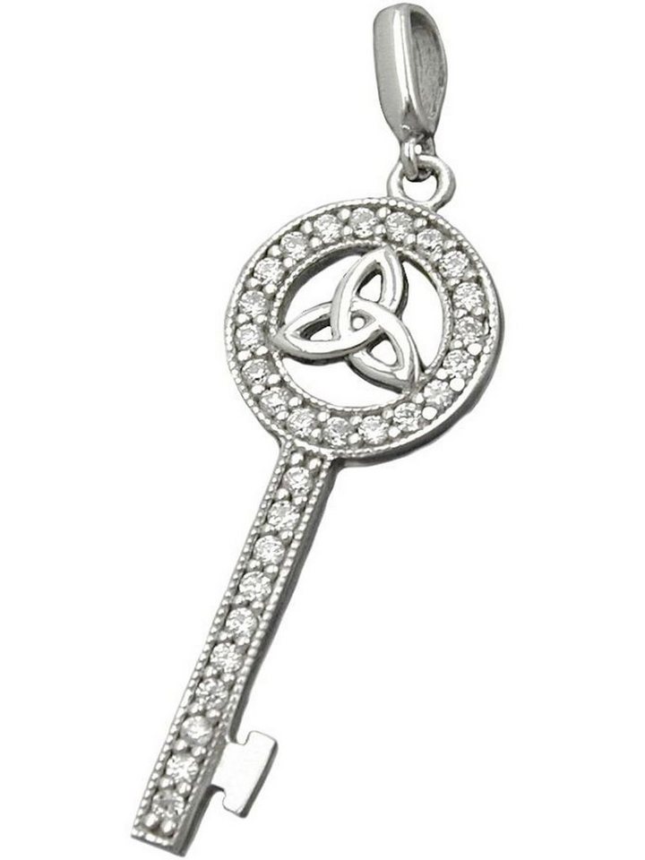 Gallay Kettenanhänger 27x11mm Schlüssel mit Triqueta und Zirkonias rhodiniert Silber 925 (1-tlg) von Gallay