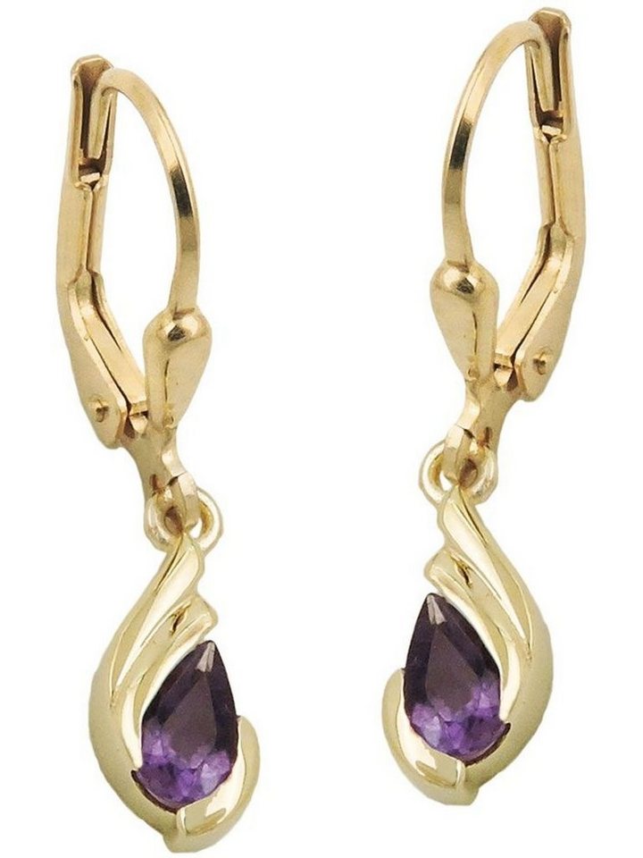 Gallay Paar Ohrhänger Ohrhänger Ohrringe 25x5mm Tropfen Amethyst 9Kt GOLD (1-tlg) von Gallay