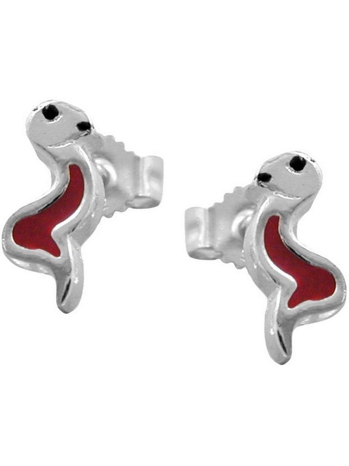 Gallay Paar Ohrstecker Ohrring 10x4mm Kinderohrring Schlange rot-schwarz Silber 925 (1-tlg) von Gallay