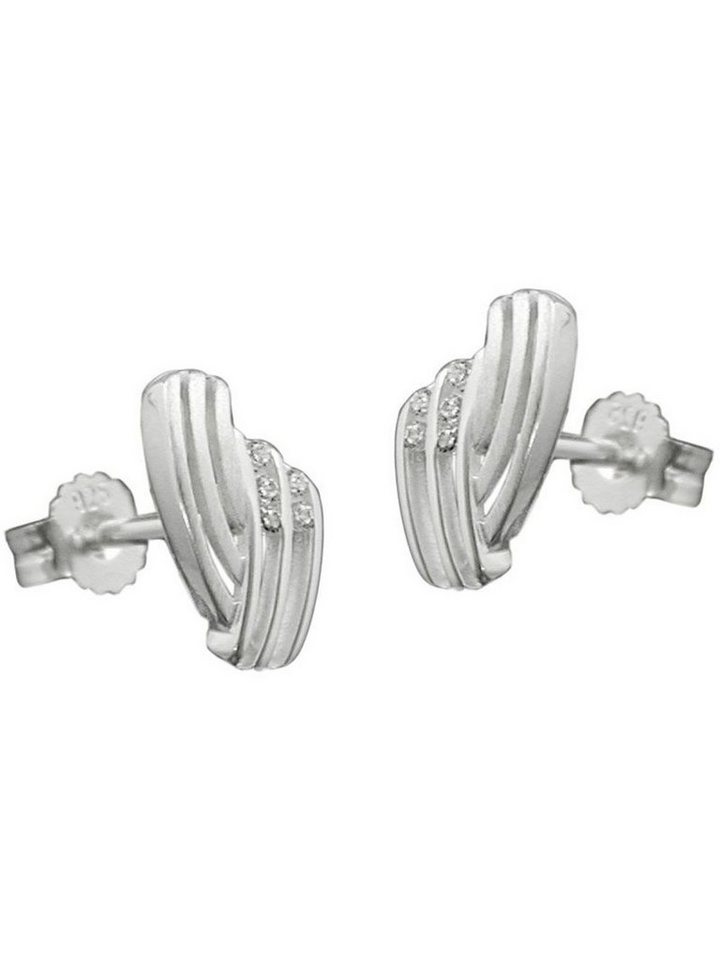 Gallay Paar Ohrstecker Ohrring 10x6mm streifig mit Zirkonias matt-glänzend Silber 925 (1-tlg) von Gallay