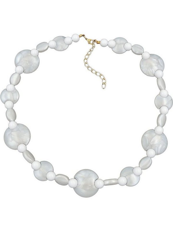 Gallay Perlenkette 18mm und 23mm Scheiben Kunststoff wachsweiß und Perlen weiß 45cm (1-tlg) von Gallay