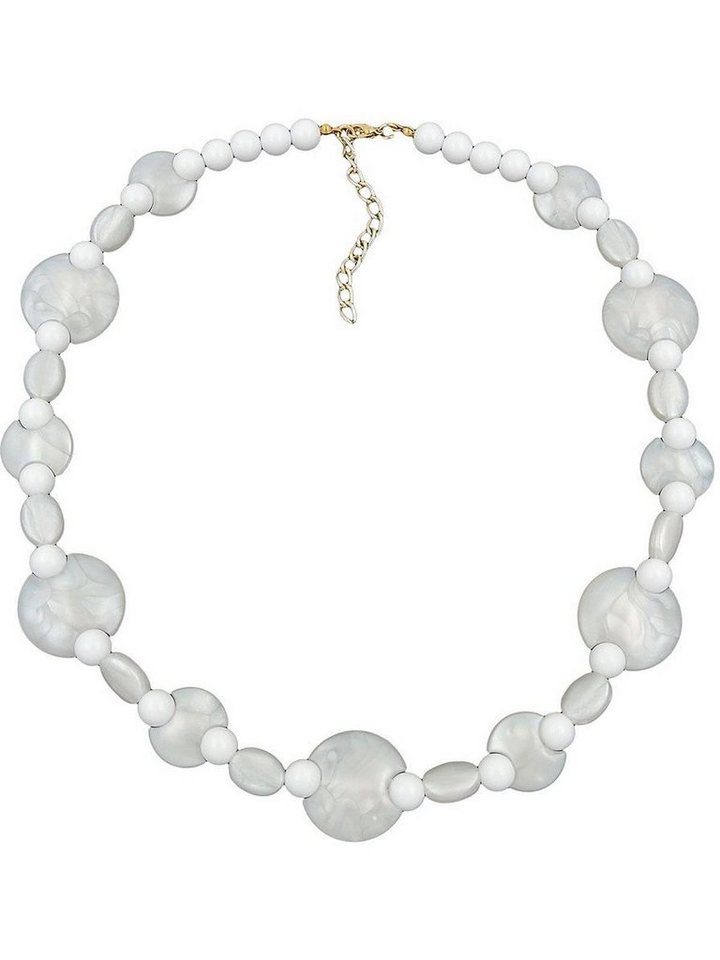 Gallay Perlenkette 18mm und 23mm Scheiben Kunststoff wachsweiß und Perlen weiß 50cm (1-tlg) von Gallay