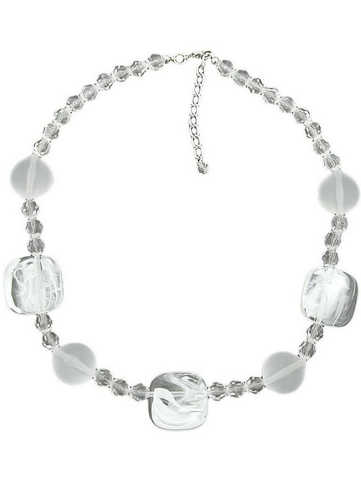 Gallay Perlenkette 3x Viereckperlen und Facettenperlen weiß transparent Kunststoff 45cm (1-tlg) von Gallay
