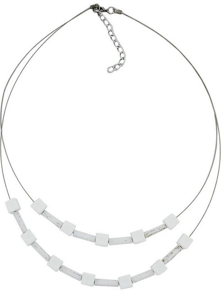 Gallay Perlenkette Drahtkette 2-reihig Würfel weiß-matt Kunststoffperlen 50cm (1-tlg) von Gallay