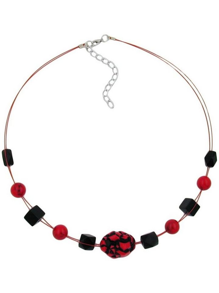 Gallay Perlenkette Drahtkette Kieselstein rot-schwarz Kunststoffperlen 45cm (1-tlg) Gallay Perlenkette Drahtkette Kieselstein rot-schwarz Kunststoffperlen 45cm (1-tlg) von Gallay