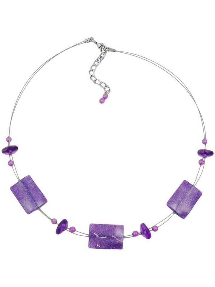 Perlenkette Drahtkette Viereck gewellt flieder-transparent mit Flitter Kunststoffperlen 45cm von Gallay