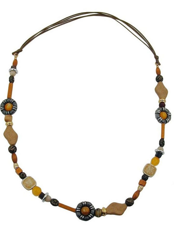 Gallay Perlenkette Kunststoffperlen Holzperlen braun Kordel hellbraun 90cm (1-tlg) von Gallay
