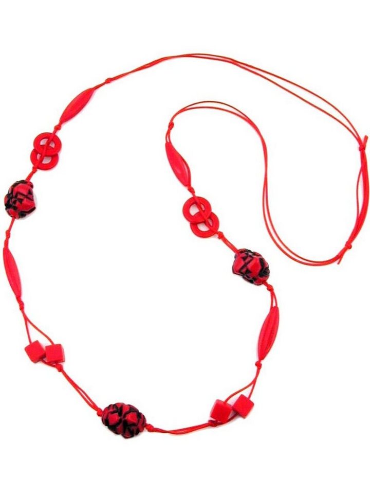 Gallay Perlenkette Kunststoffperlen Kieselstein rot-schwarz Kordel rot 100cm (1-tlg) von Gallay