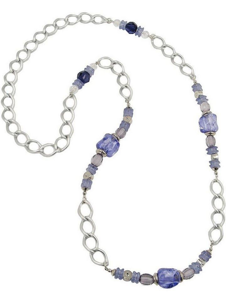 Gallay Perlenkette Kunststoffperlen Steinperle blau Weitpanzerkette Aluminium hellgrau 90cm von Gallay