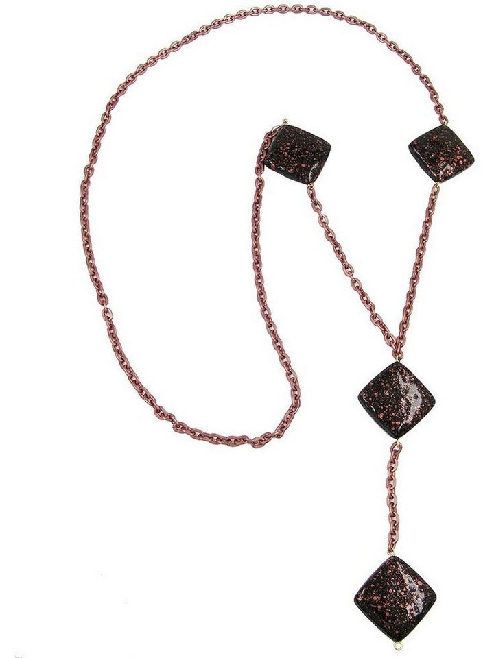 Perlenkette Kunststoffperlen Viereck schwarz-kupfer-gesprenkelt Ankerkette Eloxal braun 100cm von Gallay