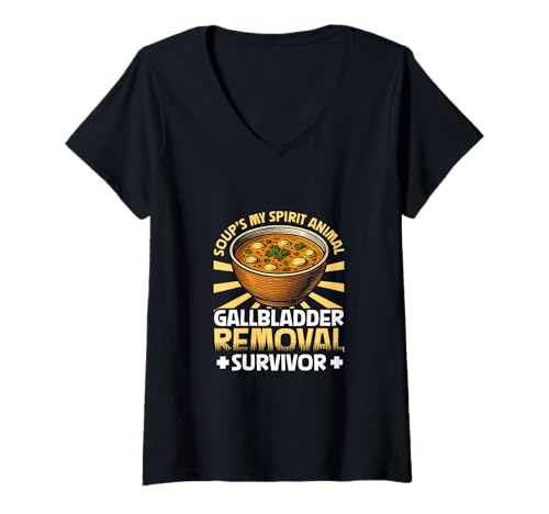 Damen Gallenblasen-OP - Suppe ist heilig T-Shirt mit V-Ausschnitt Damen Gallenblasen-OP - Suppe ist heilig T-Shirt mit V-Ausschnitt von Gallenblase Entfernung Designs