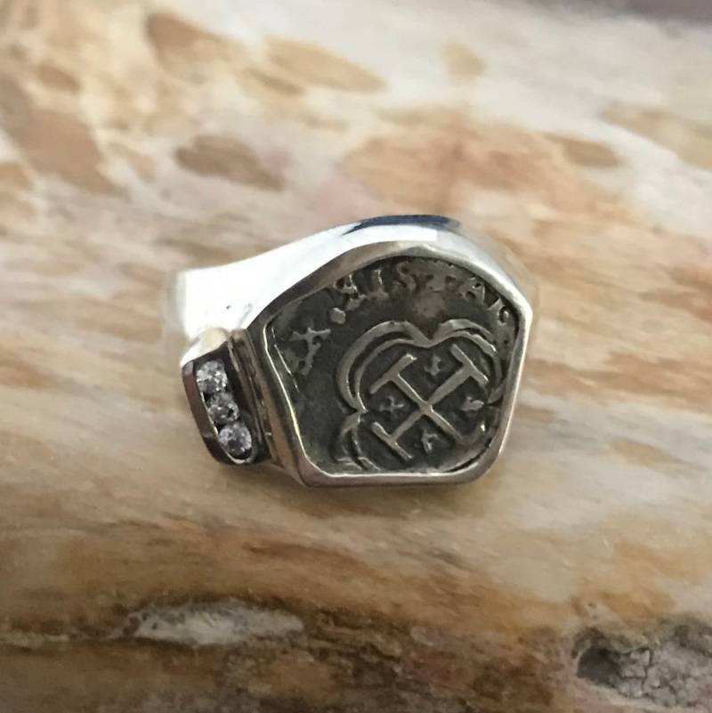Atocha Münzring Zirkonia Herren 925 Sterling Silber Versunken Schatz Schiffwrack Schmuck von GalleonTreasureShop