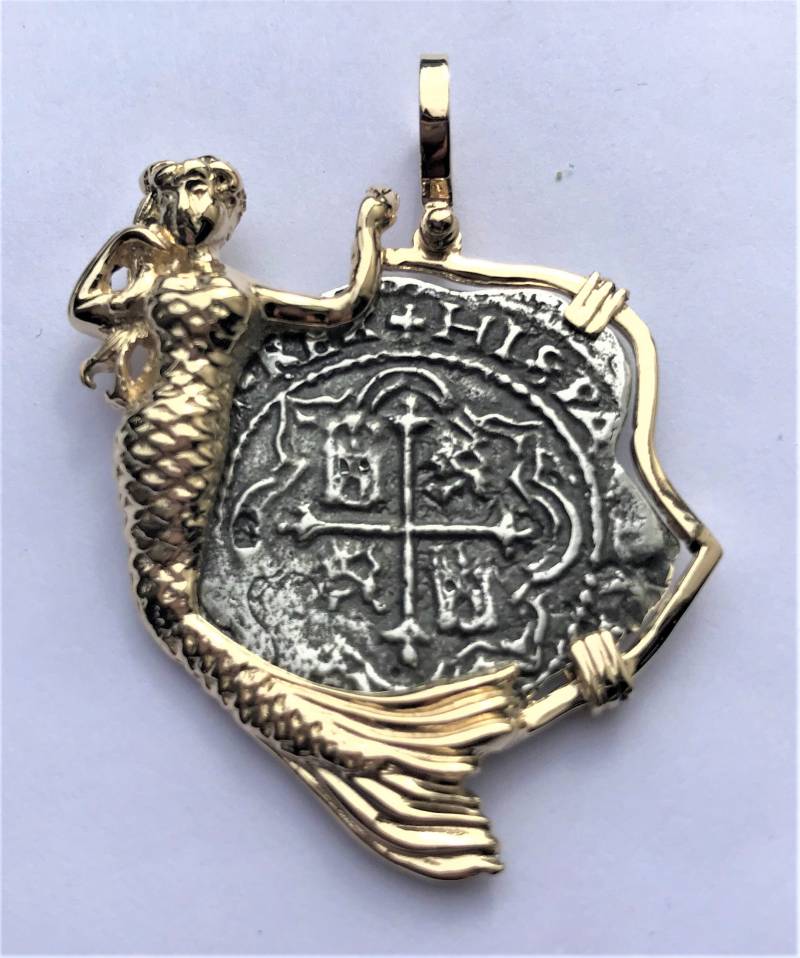 Meerjungfrau Anhänger Atocha Münze 14K Gold 8 Reale Treasure Schmuck von GalleonTreasureShop