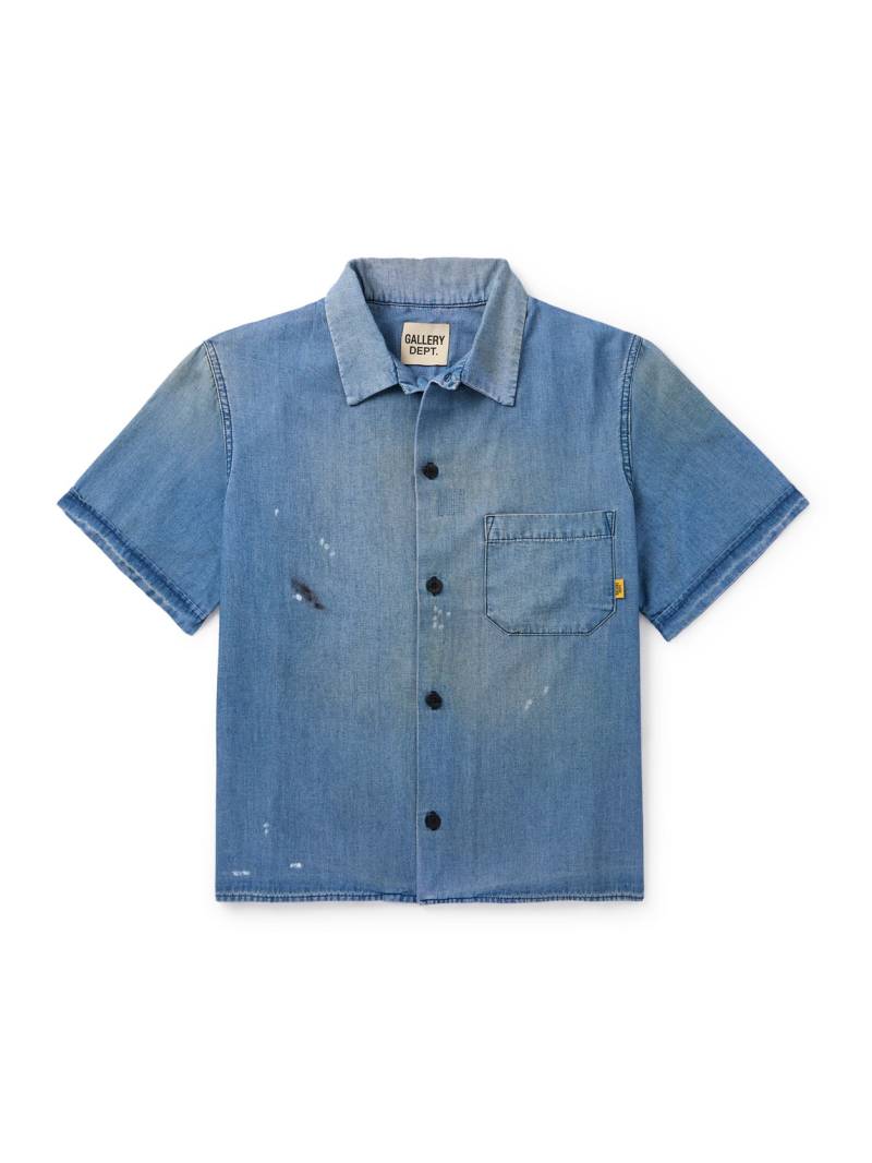 Gallery Dept. - Bartz Paint-Splattered Embroidered Cotton-Chambray Shirt - Men - Blue - L von Gallery Dept.