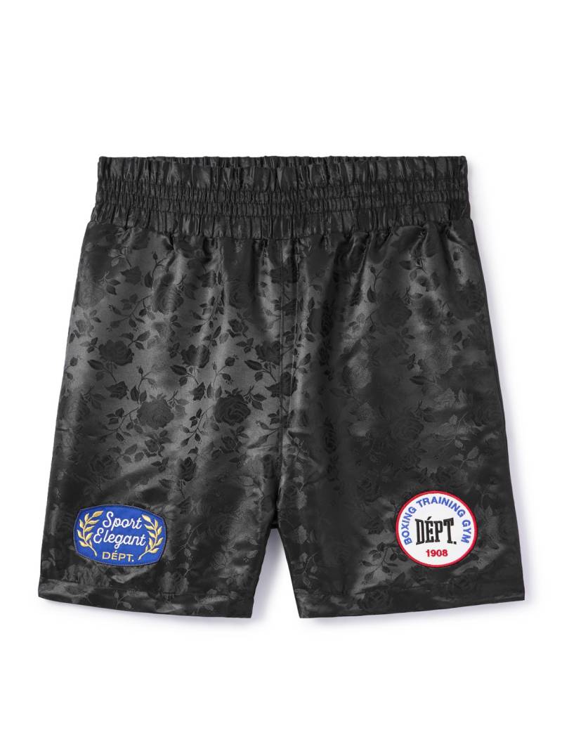 Gallery Dept. - Boxing Straight-Leg Appliquéd Satin-Jacquard Shorts - Men - Black - L von Gallery Dept.