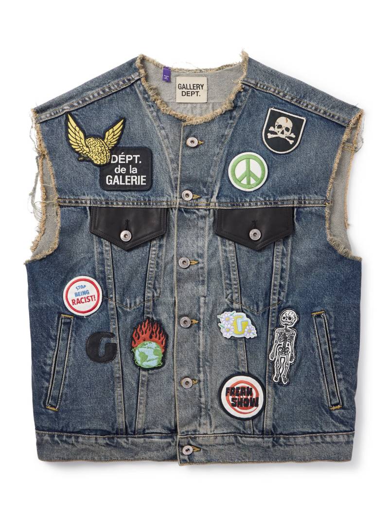 Gallery Dept. - Midnight Leather-Trimmed Appliquéd Denim Vest - Men - Blue - XL von Gallery Dept.