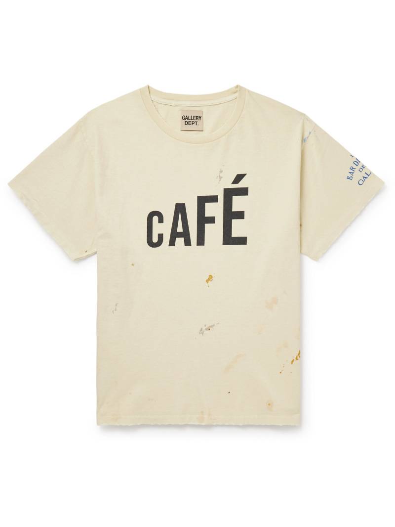 Gallery Dept. - Paint-Splattered Distressed Printed Cotton-Jersey T-Shirt - Men - Neutrals - XXL von Gallery Dept.