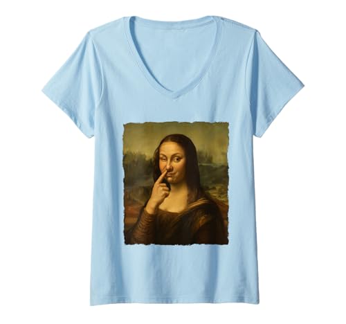 Damen Mona Lisa Nasenpicking Lustiger Humor Sarkastische Meme-Grafik T-Shirt mit V-Ausschnitt Damen Mona Lisa Nasenpicking Lustiger Humor Sarkastische Meme-Grafik T-Shirt mit V-Ausschnitt von Gallery Giggles