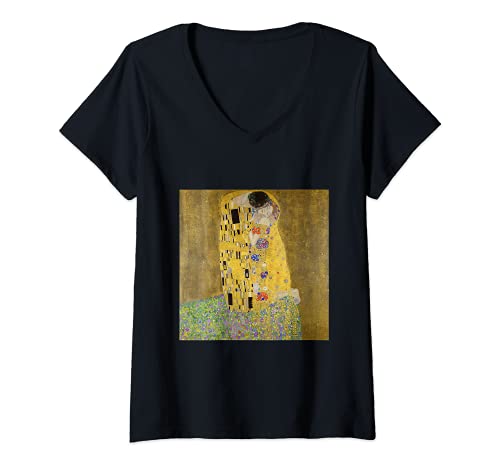Damen Gustav Klimt's The Kiss berühmtes Gemälde T-Shirt mit V-Ausschnitt Damen Gustav Klimt's The Kiss berühmtes Gemälde T-Shirt mit V-Ausschnitt von Gallery Of Art