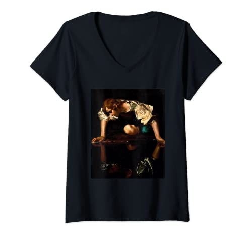 Damen Narzissen-Gemälde von Caravaggio T-Shirt mit V-Ausschnitt Damen Narzissen-Gemälde von Caravaggio T-Shirt mit V-Ausschnitt von Gallery Of Art