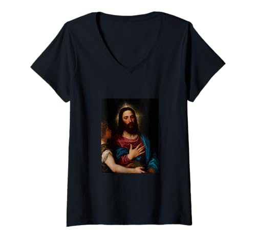 Damen Religion: Neues Testament. Jesus Christus von Tizian T-Shirt mit V-Ausschnitt Damen Religion: Neues Testament. Jesus Christus von Tizian T-Shirt mit V-Ausschnitt von Gallery Of Art