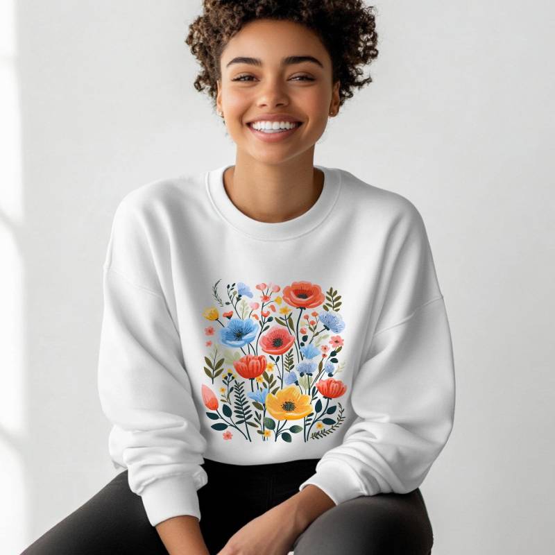 Retro Blumen Sweatshirt Für Sie Trendy Floral Damen Cottagecore Geschenk Freundin Wildblumen Boho Pullover von Gallery62Shop