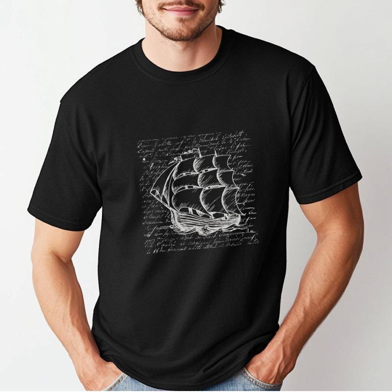 Vintage Inspiriertes Segelschiff - Herren-T-Shirt Geschenk Für Studenten, Buchliebhaber Retro-Grafik-T-Shirt Camper Abenteuer-Shirt Freund von Gallery62Shop