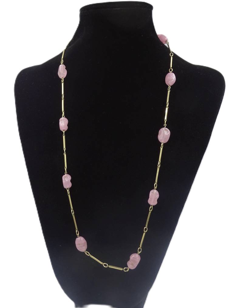 Art Deco Hübsche Alte Goldfarbene Halskette Mit Rosenquarz - Amerik Gestempelt Art Deco Hübsche Alte Goldfarbene Halskette Mit Rosenquarz - Amerik Gestempelt von GalleryJarrodi